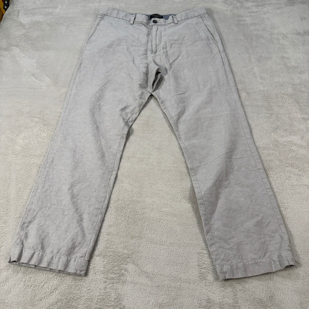 Banana Republic Aiden Chino Pants Mens 36x30 Gray Linen Cotton Blend Slim Fit